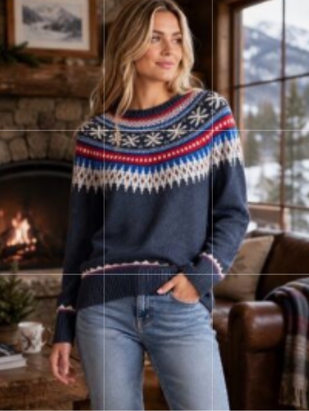 American Eagle Wool Blend Sweater Navy Fair Isle Crewneck SZ S EUC
